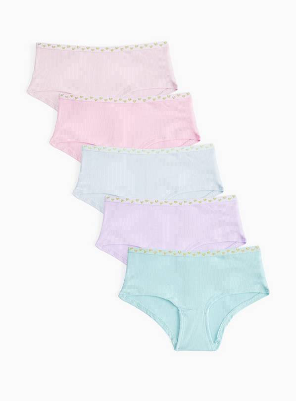 Pastel Ribbed Shorts 5 Pack 10-11 years